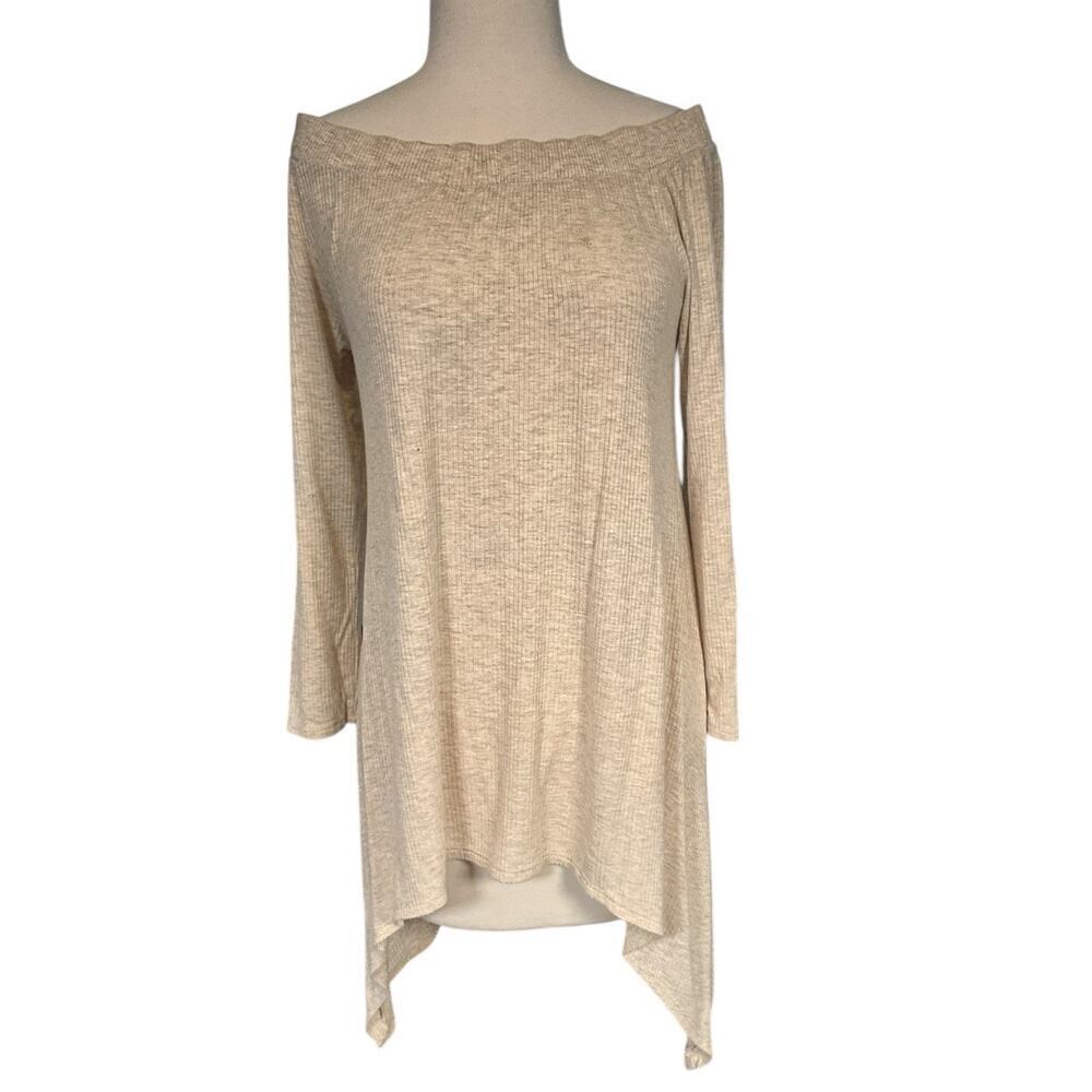 Red By Bke Size Small Light Tan Long Sleeve Tunic Off The Shoulder Top Rayon